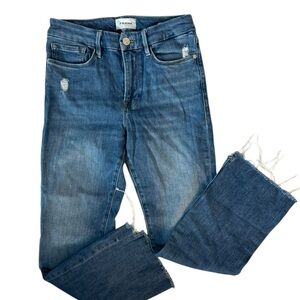 FRAME Le Crop Mini Boot Jeans Cropped Flare High Rise Denim Raw Hem Women 28